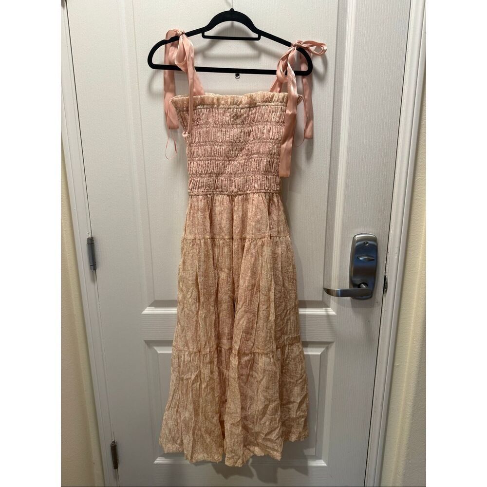EN SAISON Geraldine Smocked Tie Strap Maxi Dress - Natural size S NWT - Picture 7 of 10